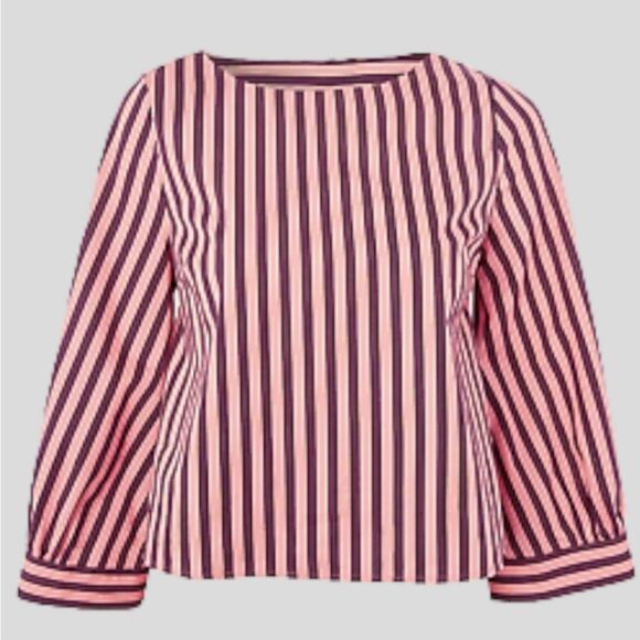 Topshop Pink Regimental Striped Balloon Sleeve Blouse Top US 4 NWOT - Picture 1 of 5